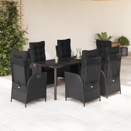 vidaXL 7-delige Tuinset met kussens poly rattan zwart, Tuin en Terras, Tuinsets en Loungesets, Tuinset, Nieuw, 6 zitplaatsen, Rotan