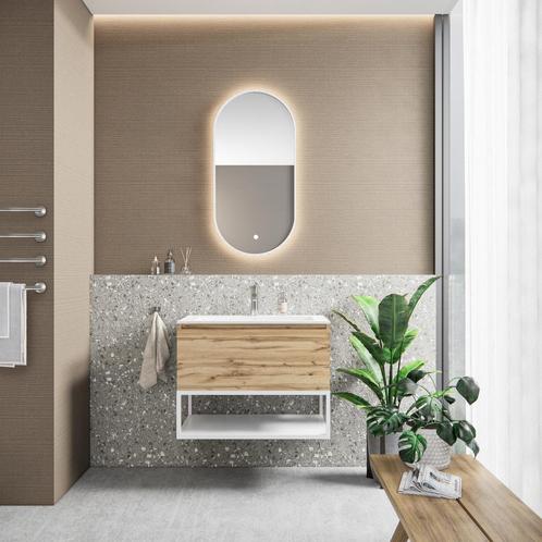 Badkamermeubelset BWS Anubis Frame 80cm 1 Lade Rustiek Eiken, Doe-het-zelf en Verbouw, Sanitair, Bad, Nieuw, Ophalen of Verzenden