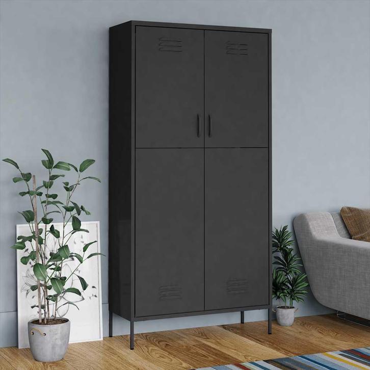 vidaXL Kledingkast 90x50x180 cm staal antracietkleurig, Huis en Inrichting, Kasten | Kledingkasten, Nieuw, Verzenden