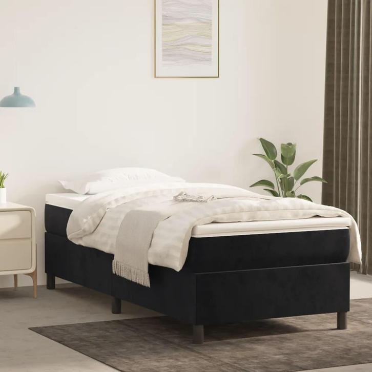 vidaXL Boxspring bed fluweel zwart 90x200 cm, Huis en Inrichting, Slaapkamer | Bedden, 90 cm, 200 cm, Zwart, Eenpersoons, Nieuw