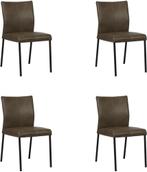 Set van 4 Grijze leren moderne eetkamerstoelen - poot vierka, Overige kleuren, Nieuw, Leer, Ophalen of Verzenden