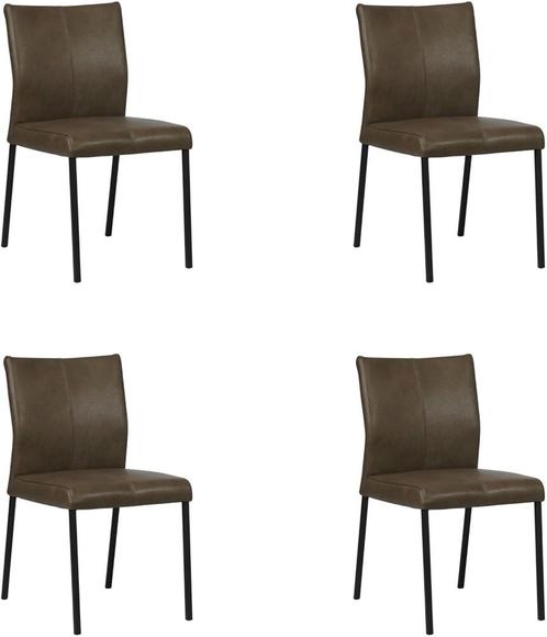Set van 4 Grijze leren moderne eetkamerstoelen - poot vierka, Huis en Inrichting, Stoelen, Vier, Overige kleuren, Nieuw, Leer