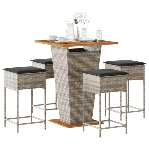 vidaXL 5-delige Tuinbarset met kussens poly rattan grijs, Tuin en Terras, Tuinsets en Loungesets, Nieuw, 4 zitplaatsen, Rotan