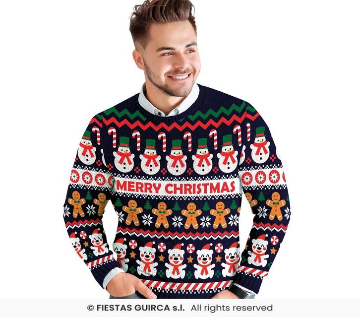 Kerst Sweater Merry Christmas Sneeuwpop Blauw Heren, Kleding | Heren, Carnavalskleding en Feestkleding, Nieuw, Ophalen of Verzenden