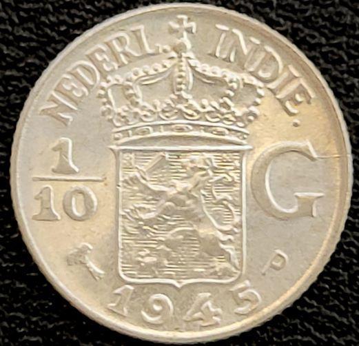 Nederlands Indie zilveren 1/10 Gulden (1918-1945), Postzegels en Munten, Munten | Nederland, Losse munt, 10 gulden, Koningin Wilhelmina