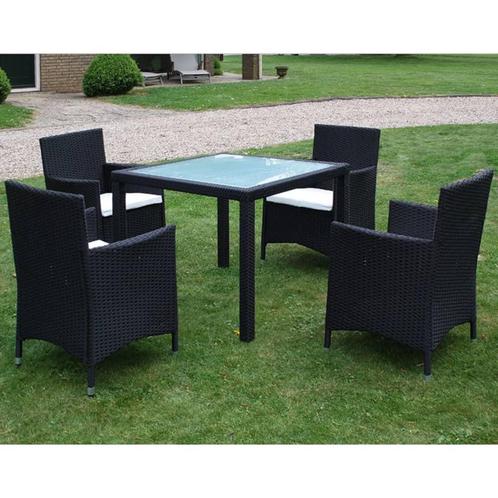 vidaXL 5-delige Tuinset met kussens poly rattan zwart, Tuin en Terras, Tuinsets en Loungesets, Tuinset, Nieuw, 4 zitplaatsen, Rotan