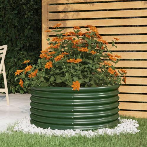 vidaXL Plantenbak 80x80x36 cm gepoedercoat staal groen, Tuin en Terras, Bloempotten, Nieuw, Verzenden