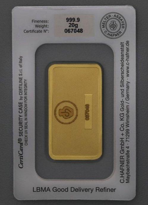 20 gram - Goud .999 - C. Hafner - Verzegeld, Postzegels en Munten, Edelmetalen en Baren