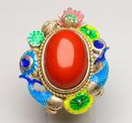 Koraal - Zilver - Ring - Cloisonne Enamel
