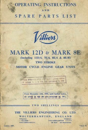 1957 Villiers Operating Instructions & Spare Parts List