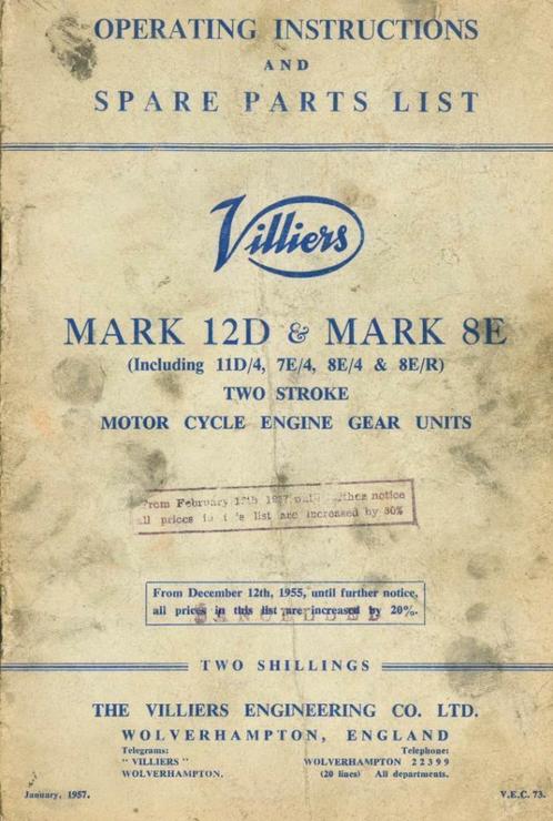 1957 Villiers Operating Instructions & Spare Parts List, Motoren, Handleidingen en Instructieboekjes, Overige merken, Verzenden