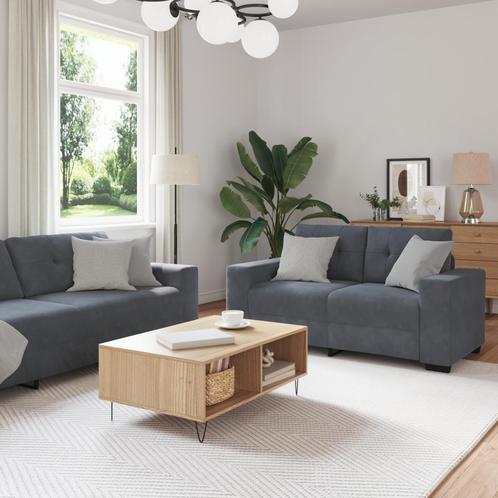 vidaXL Bankstel met kussen 3 pcs Grijs 221 x 78 x 80 cm, Huis en Inrichting, Banken | Bankstellen, Nieuw, Minder dan 150 cm, Stof