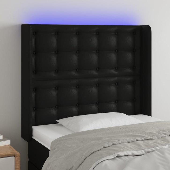 vidaXL Hoofdbord LED 83x16x118/128 cm kunstleer zwart, Huis en Inrichting, Slaapkamer | Bedden, Zwart, Nieuw, Overige materialen