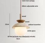 Japanse Travertijn Hanglamp – Wabi Sabi LED Lamp met Hout, Huis en Inrichting, Verzenden, Nieuw