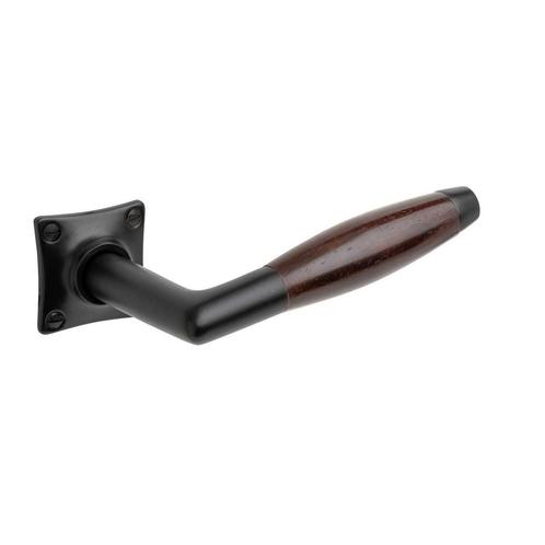 Deurklink Retro palissander geveerd met vierkant rozet in..., Doe-het-zelf en Verbouw, Hang- en Sluitwerk, Klink of Kruk, Nieuw