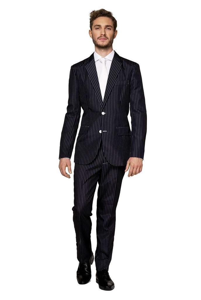 Gangster Krijtstreep Zwart Pak Heren Suitmeister, Kleding | Heren, Carnavalskleding en Feestkleding, Nieuw, Verzenden