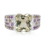 Ring - 18 karaat Witgoud - 6.60ct. tw. Citrien - Saffier, Nieuw