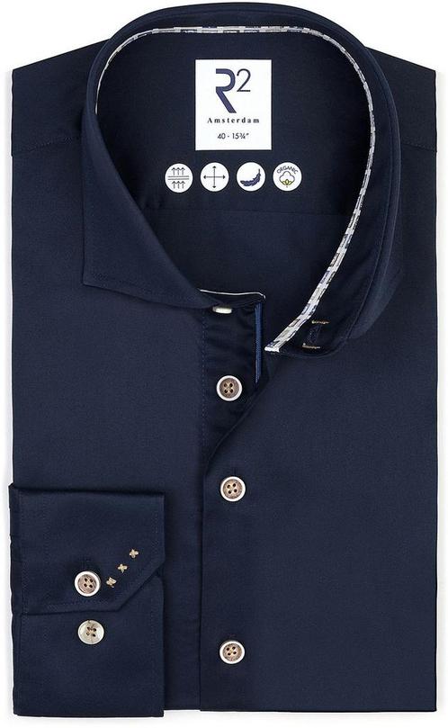 R2 Overhemd Fine Twill Navy maat 40 Heren, Kleding | Heren, Overhemden, Blauw, Nieuw, Verzenden