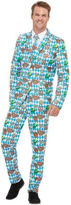 Oktoberfest Suit Blauw Man Bierpullen Pretzel, Ophalen of Verzenden, Nieuw