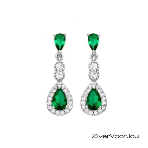 Zilveren smaragd groene oorhangers, Sieraden, Tassen en Uiterlijk, Oorbellen, Nieuw, Verzenden