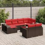 vidaXL 11-delige Loungeset met kussens poly rattan bruin, 6 zitplaatsen, Nieuw, Loungeset, Verzenden