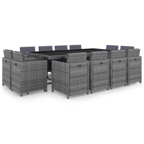 vidaXL 13-delige Tuinset met kussens poly rattan antraciet, Tuin en Terras, Tuinsets en Loungesets, Tuinset, Nieuw, 2 zitplaatsen