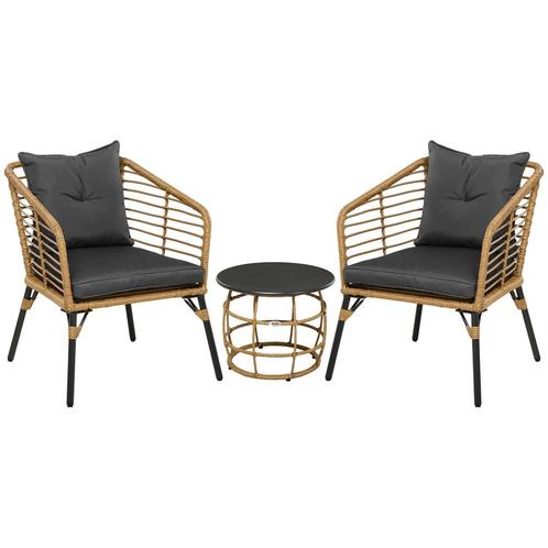 TRUUSK Rattan Tuinmeubelset - 3-delig - Incl. Salontafel en, Tuin en Terras, Overige Tuin en Terras, Nieuw, Verzenden
