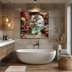 John Joseb schilderij bloemen doorkijk, rots aan zee / meer, Verzenden, Nieuw, Schilderij, 50 tot 75 cm
