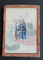 Doosje met 12 Chinese tekeningen op mergpapier (pith paper), Antiek en Kunst