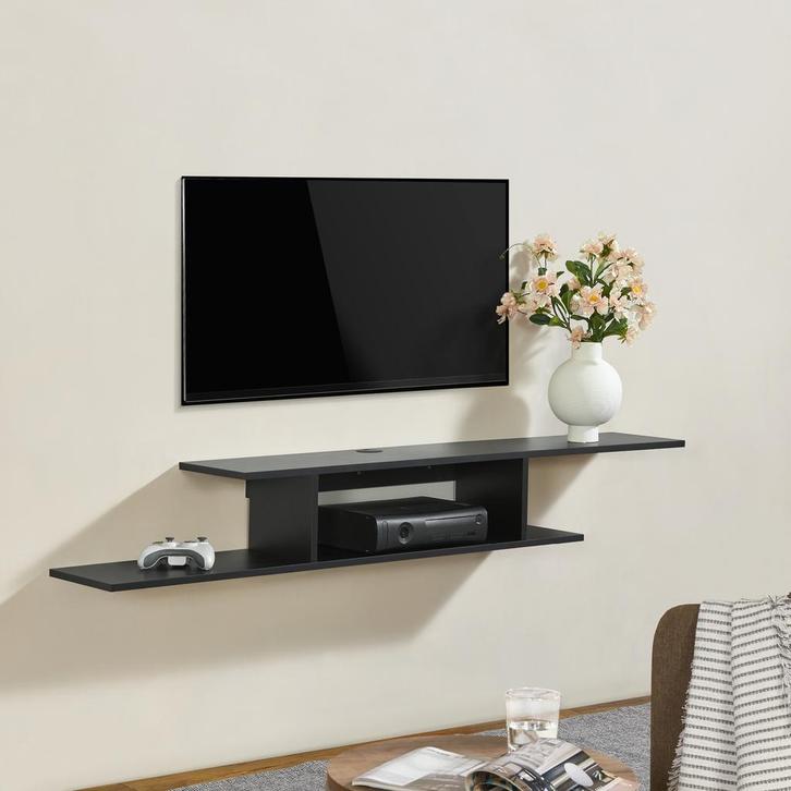 [en.casa] TV wandplank Støvring 21x150x25 cm zwart, Huis en Inrichting, Woonaccessoires | Wandplanken en Boekenplanken, Verzenden