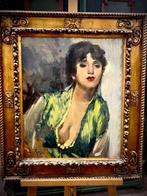 Scuola italiana (XX), firmato L. Rossi - La donna in verde, Antiek en Kunst