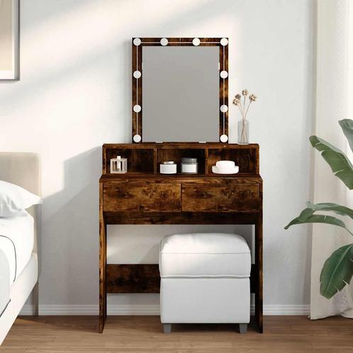 vidaXL Kaptafel met LED 80x41x144,5 cm gerookt eikenkleurig, Huis en Inrichting, Tafels | Kaptafels, Nieuw, Verzenden