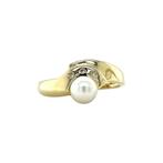 Gouden ring met parel en diamant 14 karaat, Sieraden, Tassen en Uiterlijk, Ringen, Verzenden, Wit, Zo goed als nieuw, Met parel