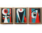 Ksavera - Abstract A1185 - triptych in gold frame