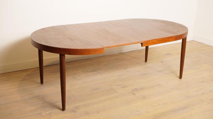 Vintage ronde eettafel | uitschuifbaar | teak | 112 cm - 210, Huis en Inrichting, Tafels | Eettafels, Ophalen of Verzenden