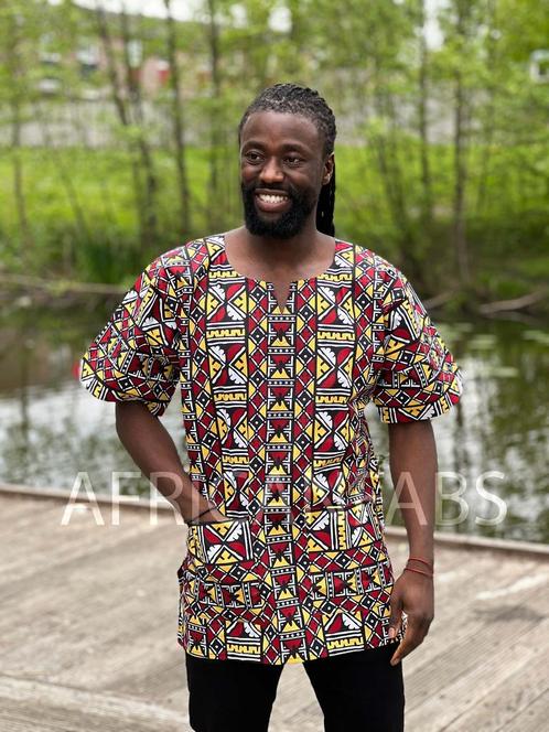 Beige / wit Bogolan Dashiki Shirt / Dashiki Jurk - Afrikaans, Kleding | Heren, Overige Herenkleding, Nieuw, Ophalen of Verzenden