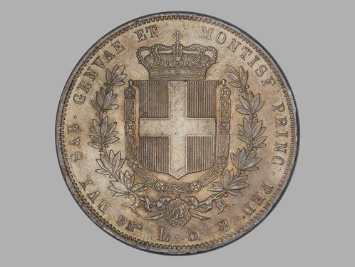 Italië, Koninkrijk Sardinië Vittorio Emanuele II. 5 Lire, Postzegels en Munten, Munten | Europa | Niet-Euromunten