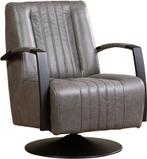 Donkergrijze leren industriële draaifauteuil - staal zwart f, Nieuw, Ophalen of Verzenden, Modern, 50 tot 75 cm