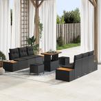 vidaXL 9-delige tuinsofa set met kussens - Zwart poly riet, Tuin en Terras, Tuinsets en Loungesets, Verzenden, Nieuw, Rotan