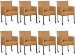 Set van 8 Bruine leren moderne kuipstoel - poot rond zwart m, Huis en Inrichting, Stoelen, Nieuw, Vijf, Zes of meer stoelen, Modern