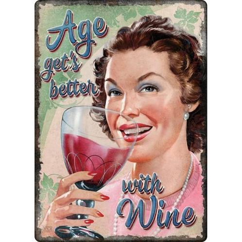 Wandbord - Age Get’s Better With Wine, Huis en Inrichting, Woonaccessoires | Wanddecoraties, Nieuw, Ophalen of Verzenden