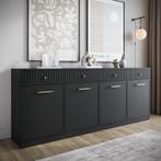 Dressoir zwart 200x38x80 cm - Opbergkast 4 deuren 4 lades, Verzenden, Nieuw, 200 cm of meer, Modern