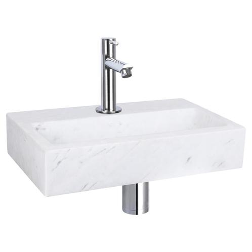 Fonteinset Differnz Flat Marmer 38x24x8 cm Wit Met Rechte, Doe-het-zelf en Verbouw, Sanitair, Overige typen, Nieuw, Chroom, Ophalen of Verzenden