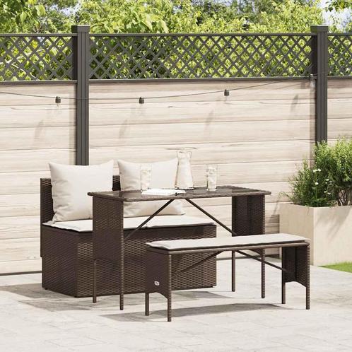 vidaXL 3-delige Tuinset met kussens poly rattan bruin, Tuin en Terras, Tuinsets en Loungesets, Tuinset, Nieuw, 4 zitplaatsen, Rotan