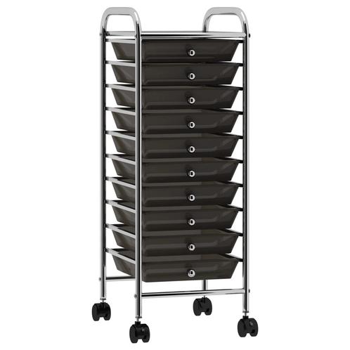 vidaXL Opbergtrolley met 10 lades mobiel kunststof zwart, Doe-het-zelf en Verbouw, Gereedschap | Overige machines, Nieuw, Verzenden