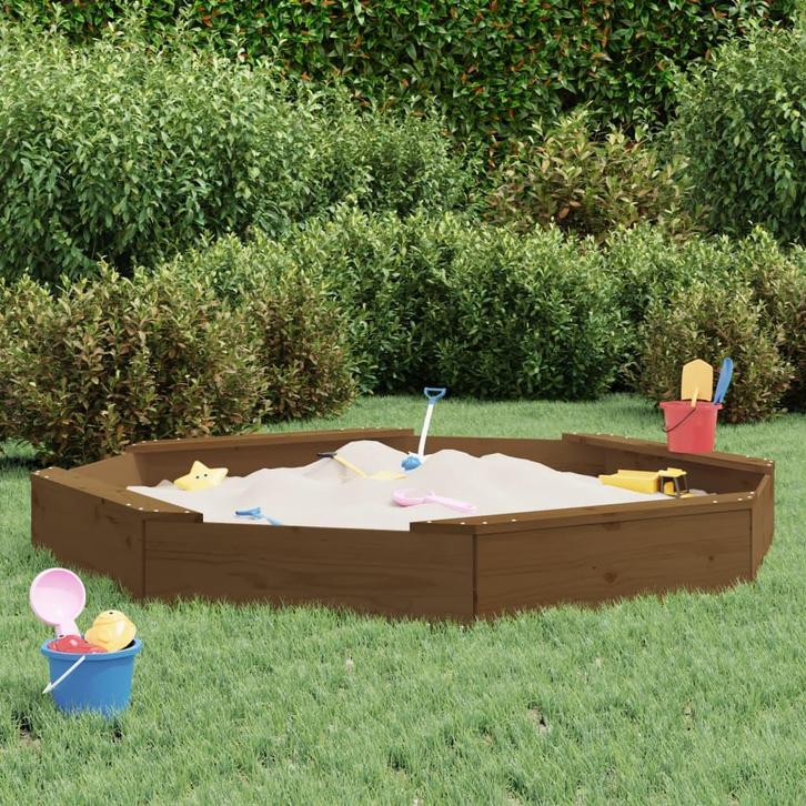 vidaXL Zandbak met bankjes achthoekig massief grenenhout, Kinderen en Baby's, Speelgoed | Buiten | Zandbakken, Nieuw, Verzenden
