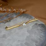 Vintage gouden broche met parel (smalle broche, geelgoud), Sieraden, Tassen en Uiterlijk, Broches, Gebruikt, Overige kleuren, Ophalen of Verzenden