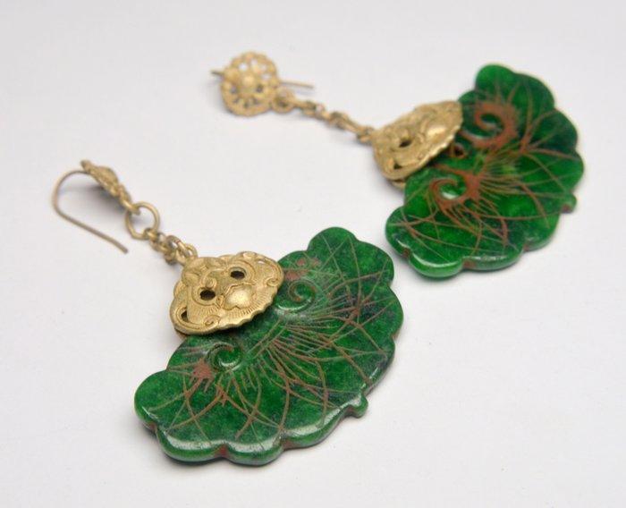Jade - Zilver - Oorbellen - 925 - Chinese vleermuis, Antiek en Kunst, Kunst | Niet-Westerse kunst