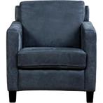 Leren fauteuil Smart - Kenia Denim (blauw) - Poten hout, Nieuw, Ophalen of Verzenden, Bohemian, Eigentijds, Modern, Retro, 50 tot 75 cm
