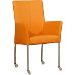 Leren eetkamerstoel Comfort met wieltjes en armleuning -, Huis en Inrichting, Stoelen, Overige kleuren, Nieuw, Leer, Ophalen of Verzenden